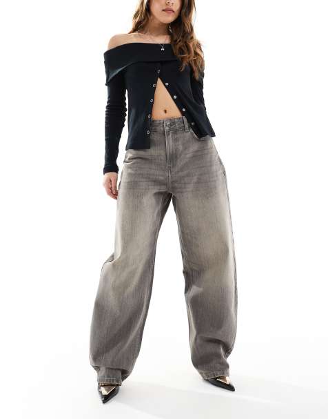 Bershka wide balloon leg jeans in dark grey - view 1
