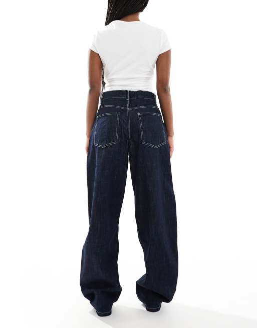Bershka wide balloon leg jeans in indigo wash