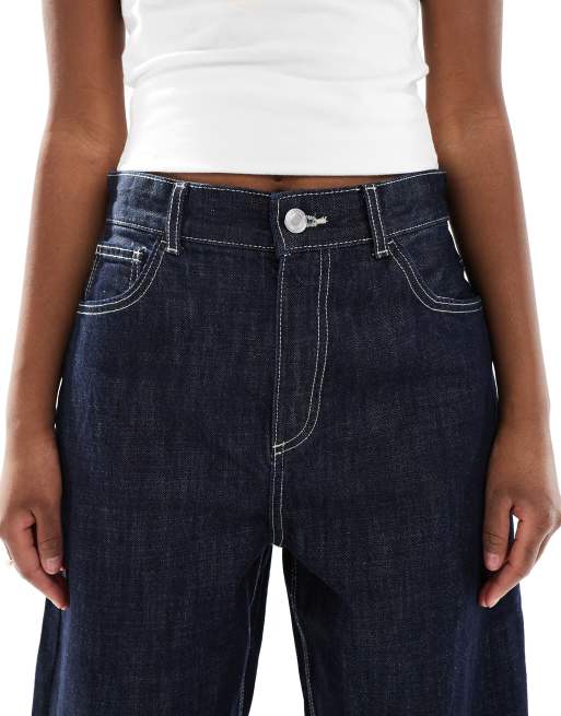 Bershka wide balloon leg jeans in indigo wash