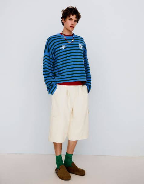 Bershka Wide Fit - Hvide cargoshorts med læg i bomuld - view 1