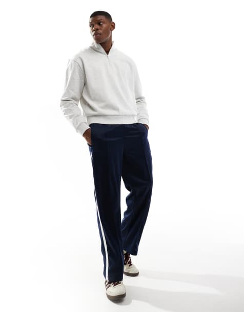 Bershka wide fit side panel joggers in navy - view 1