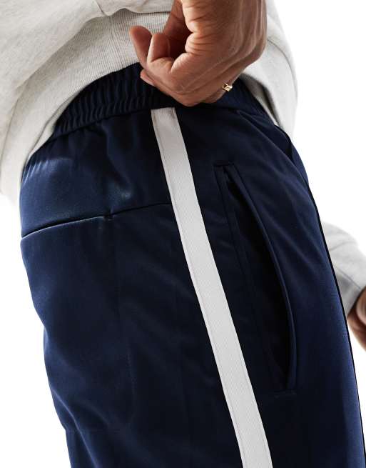 Bershka wide fit side panel joggers in navy