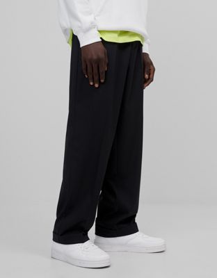 Bershka wide fit smart trouser in black