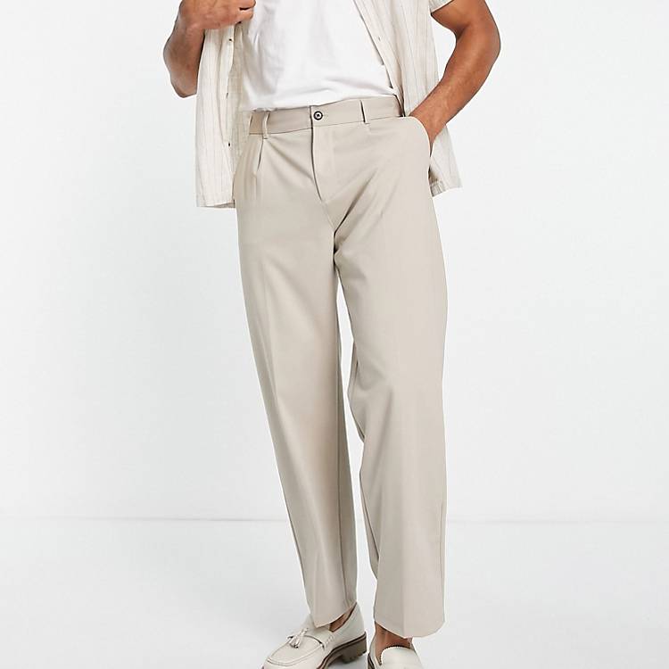 Wide fit tailored pants in beige Asos Men Clothing Pants Chinos 
