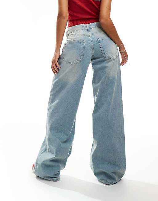 Bershka wide leg baggy jeans in dirty mid blue wash | ASOS Bershka wide leg baggy jeans in dirty mid blue wash | ASOS