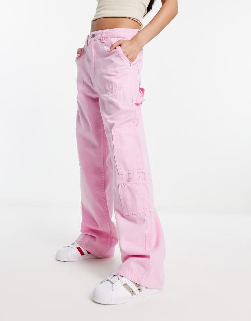 Bershka wide leg cargo pants in bubblegum pink