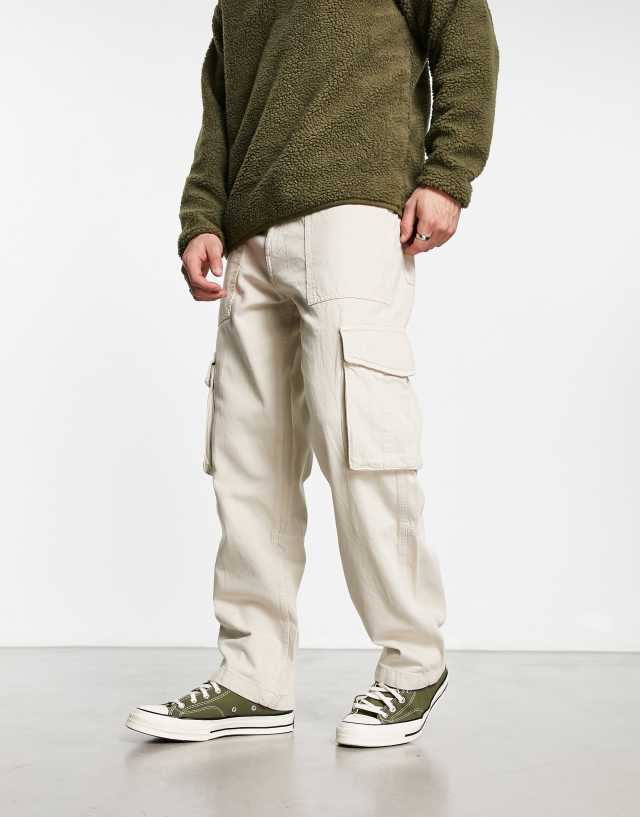 Bershka wide leg cargo pants in ecru