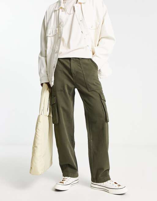 Bershka drawstring cargo pants in khaki