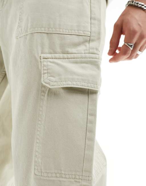 Bershka straight leg cargo pants in stone