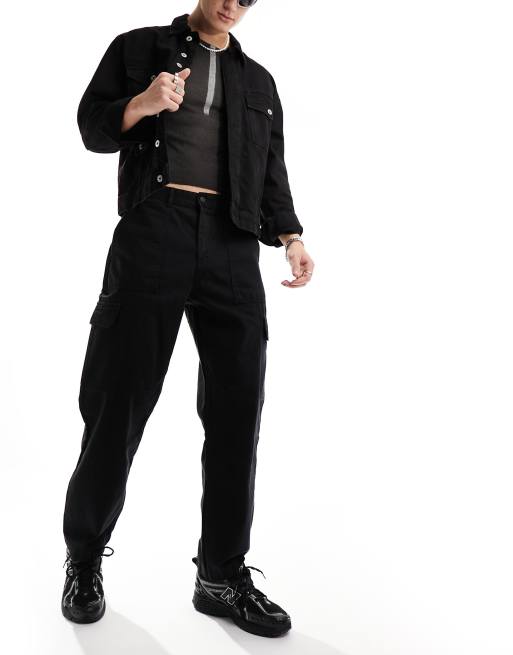 Bershka wide leg cargos in black