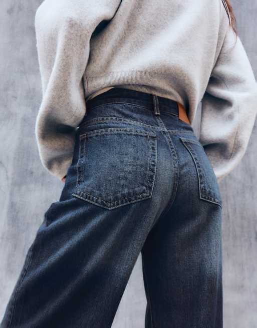 Bershka Wide-leg cross-waist jeans in denim blue, 5 of 6
