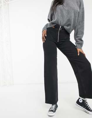 Bershka Wide Leg Cutout Detail Trouser In Black Evesham Nj