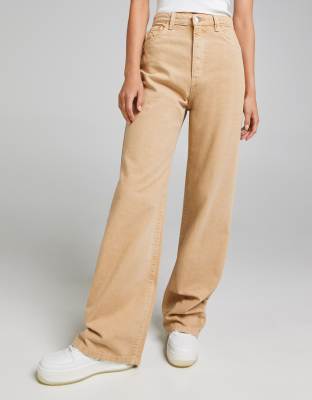 Bershka wide leg dad jeans in camel - ASOS Price Checker