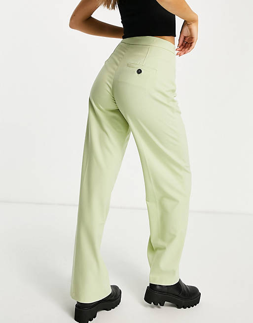 Trousers & Leggings Bershka wide leg dad tailored trouser co-ord in sage green 