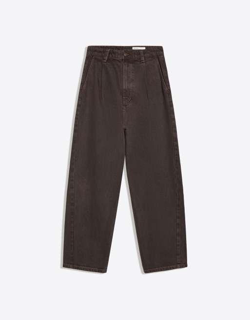 Bershka Wide-leg darted jeans in brown, 5 of 5