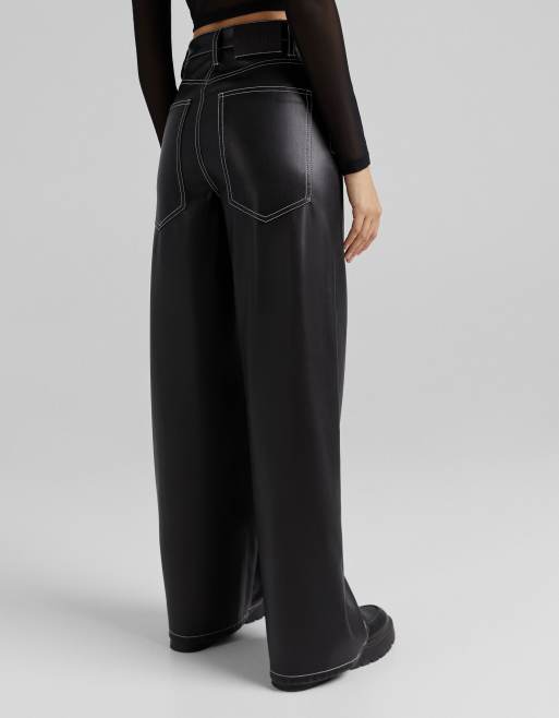 Wednesday's Girl straight leg faux leather pants in black