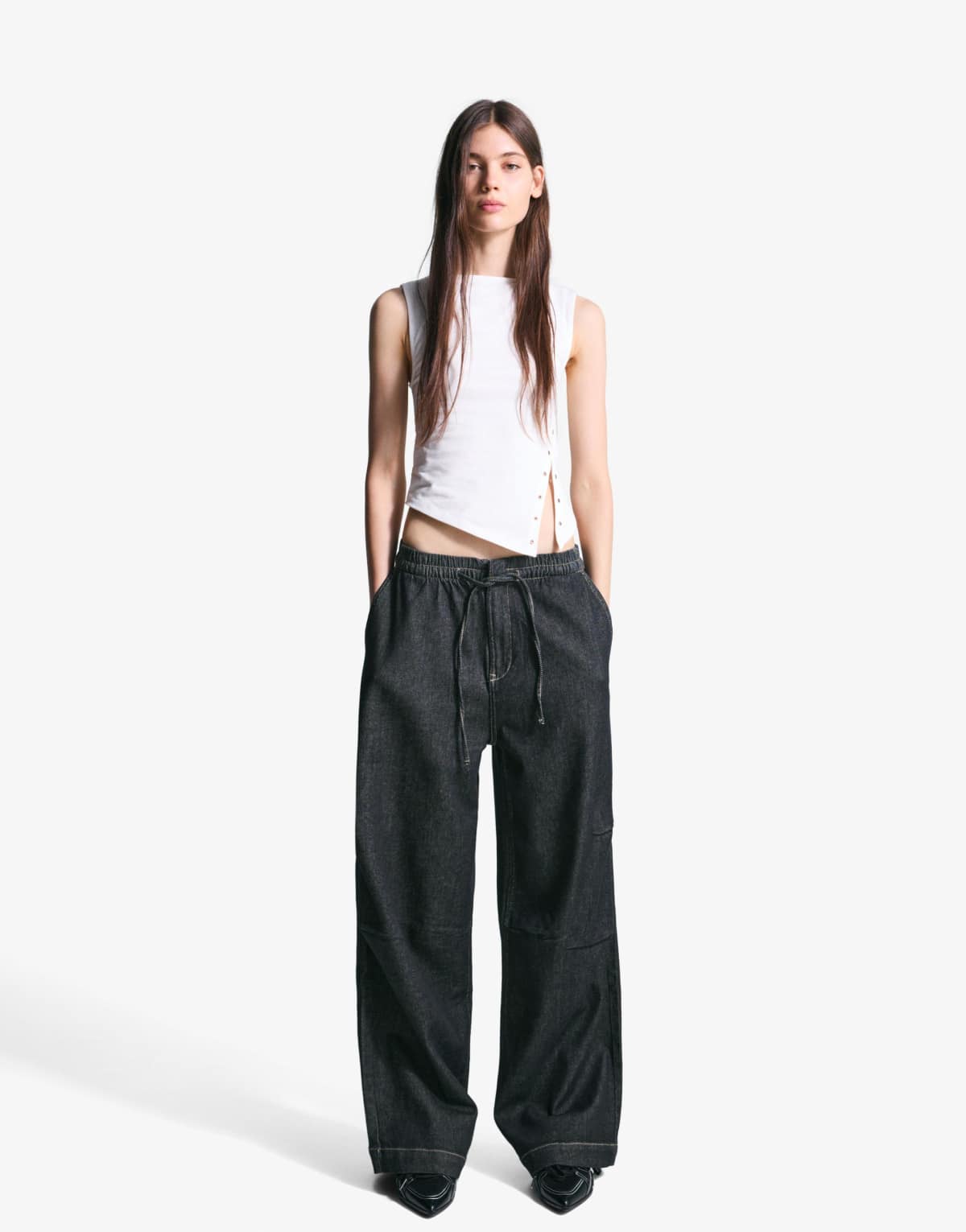 Bershka Wide-leg fleece jeans in blue