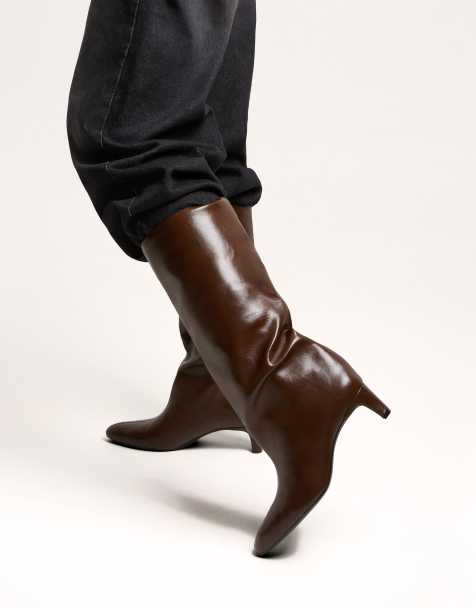 Bershka Wide-leg high-heel boots in brown - view 1
