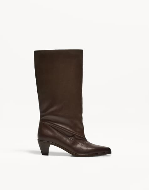 Bershka Wide-leg high-heel boots in brown - view 1