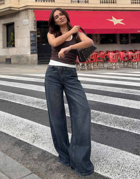 Bershka wide leg jeans in denim blue