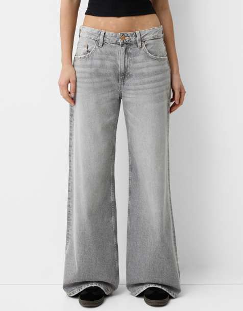 Bershka wide leg jeans in light grey - view 1