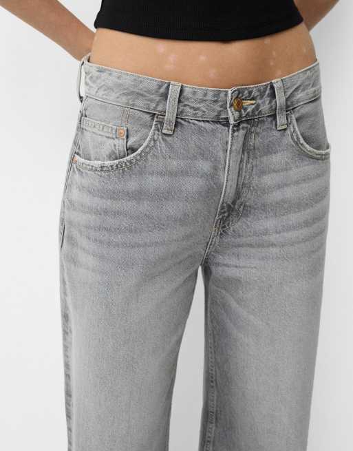 Bershka wide leg jeans in light grey, 3 of 4