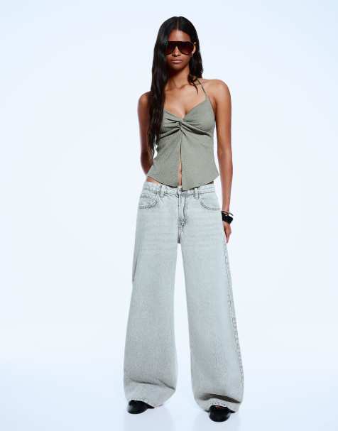 Bershka Wide-leg jeans in light grey