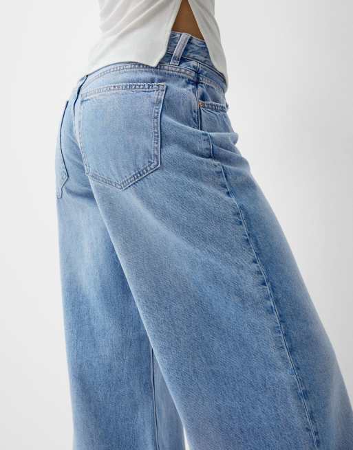 Bershka wide leg jeans in mid blue, 4 of 5
