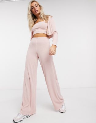 Bershka Wide Leg Jersey Pants Co Ord In Rose Pink Modesens