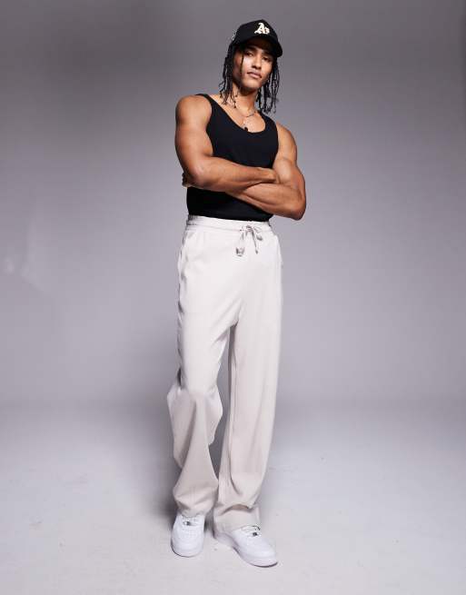 Bershka wide leg jogger in stone