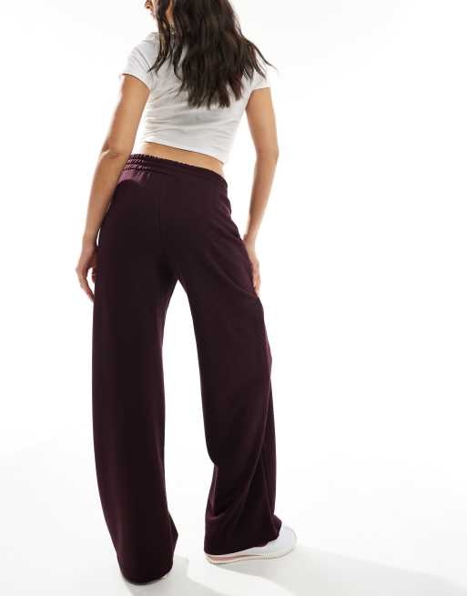 Bershka wide leg joggers in burgundy ASOS