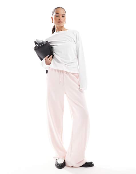 Bershka wide leg joggers in pale pink - view 1