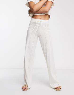 bershka white wide leg trousers