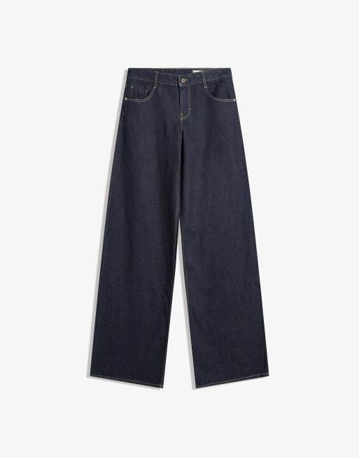 Bershka Wide-leg low-waist jeans in navy, 4 of 4