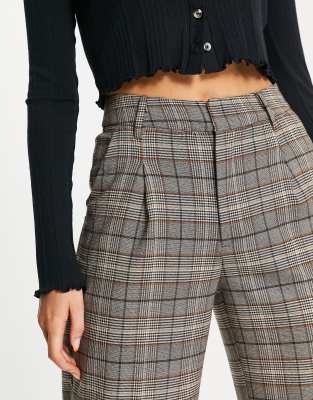 Bershka wide leg pants in brown check