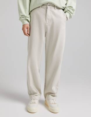 bershka wide leg trouser in ecru