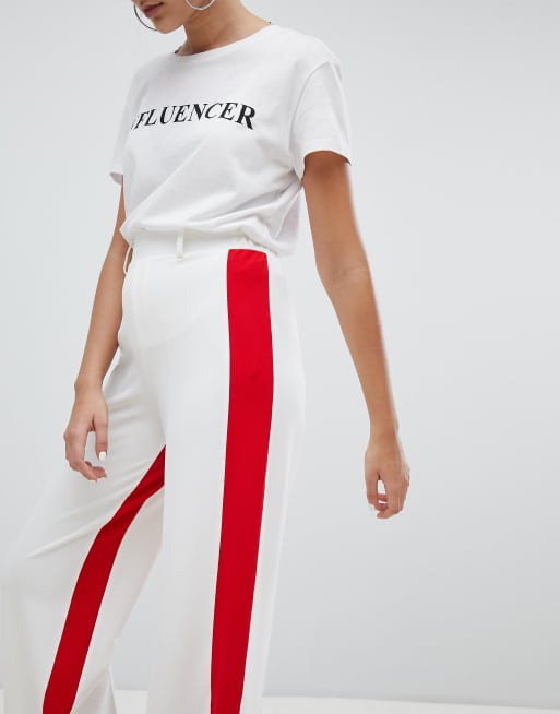 White pants with red stripe sale down side