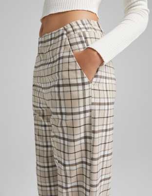 BERSHKA WIDE LEG PANTS WITH SPLIT HEM DETAIL 