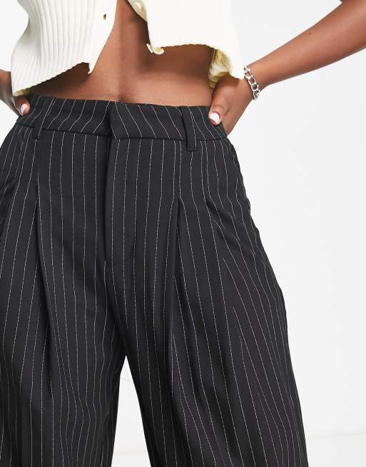 Bershka wide leg pinstripe pants in black