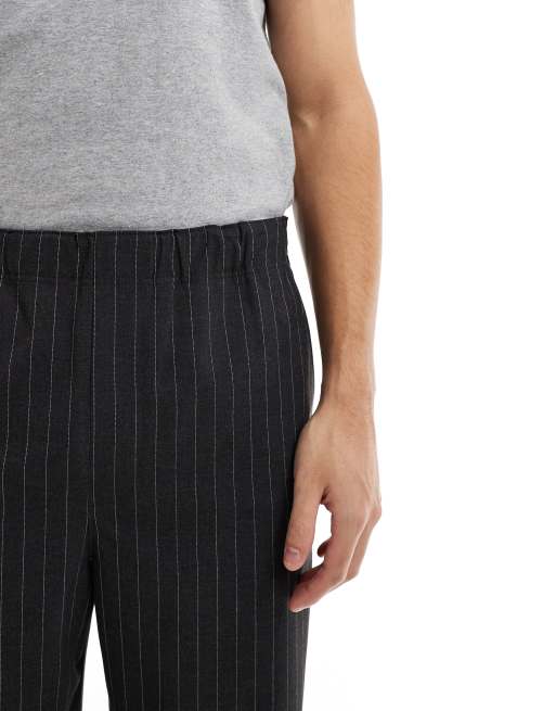 パンツ used dark gray wide stripe slacks CHS_PINSTRIPE WIDE LEG