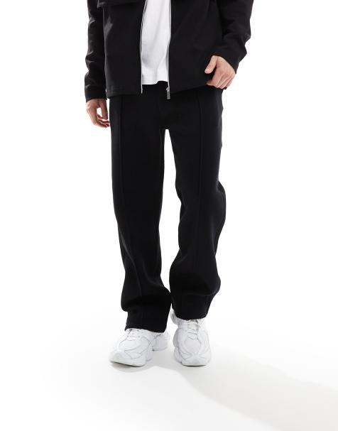 Bershka wide leg pintuck sweatpants in black - view 1