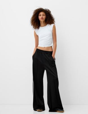 wide leg piping detail sweatpants in black