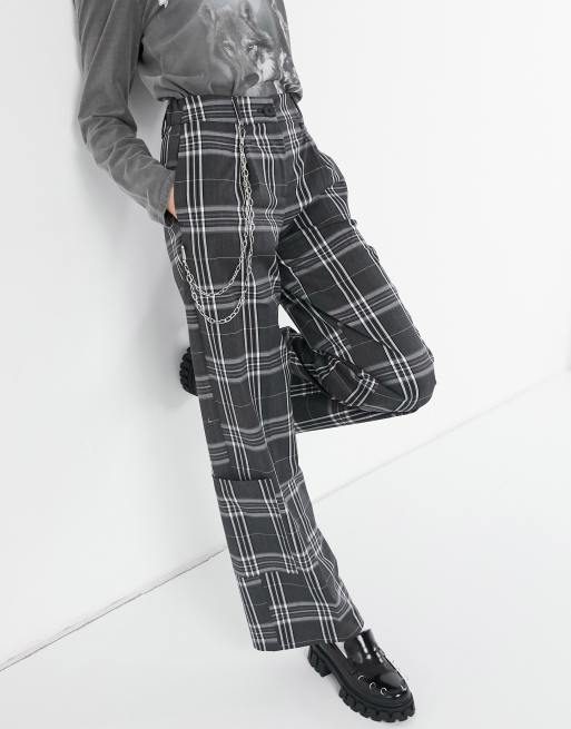 Black & White Plaid Pants With Detachable Chain Plus Size