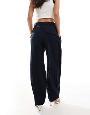 BERSHKA WIDE LEG PLEATED FRONT TAILORED PANTS 