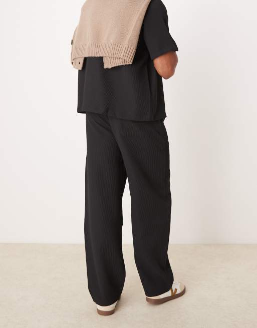 Bershka wide leg plisse pants in black - part of a set | ASOS