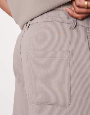 Bershka wide leg plisse trouser co-ord in light brown