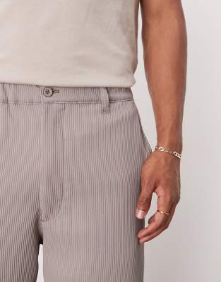 Bershka wide leg plisse trouser co-ord in light brown