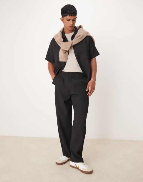 Bershka wide leg plisse trouser co-ord in black - view 1