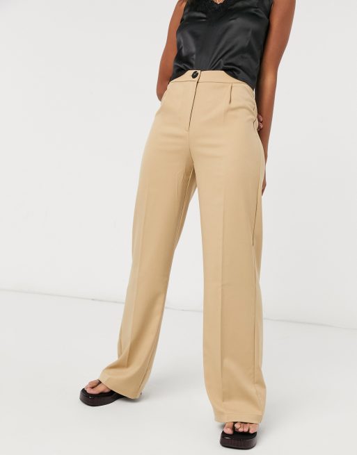 Bershka tailored straight leg linen pants in sand