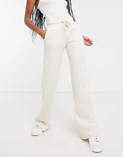 Bershka wide leg ribbed trouser in ecru | ASOS